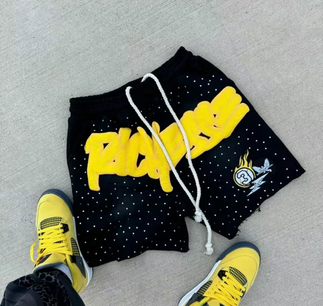 Letter Print Rhinestone Basketball Shorts, Streetwear Mesh Shorts for Men | Loose Fit Pants Style, Casual Gym Shorts Gymclothes