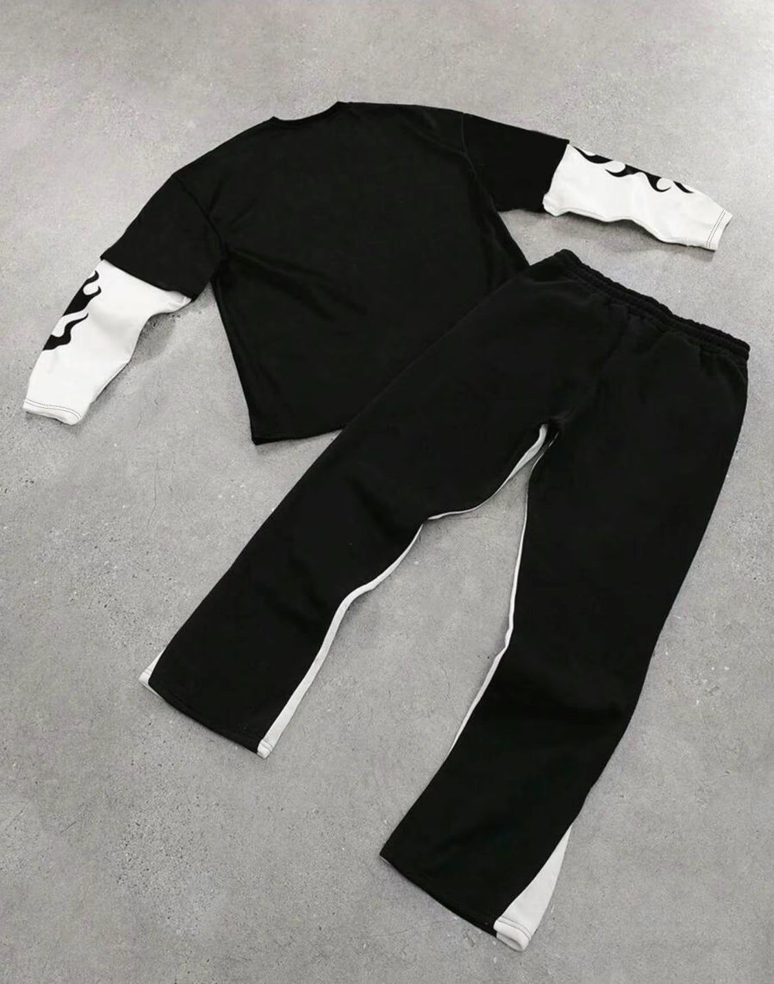 Men's Colorblock Figure Print Tee & Star Graphic Flare Leg Pants Set, Regular Fit Casual Long Sleeve Round Neck T-shirt & Drawstring Waist Bell Bottom Trousers, Men's Two-piece Outfits for All Seasons